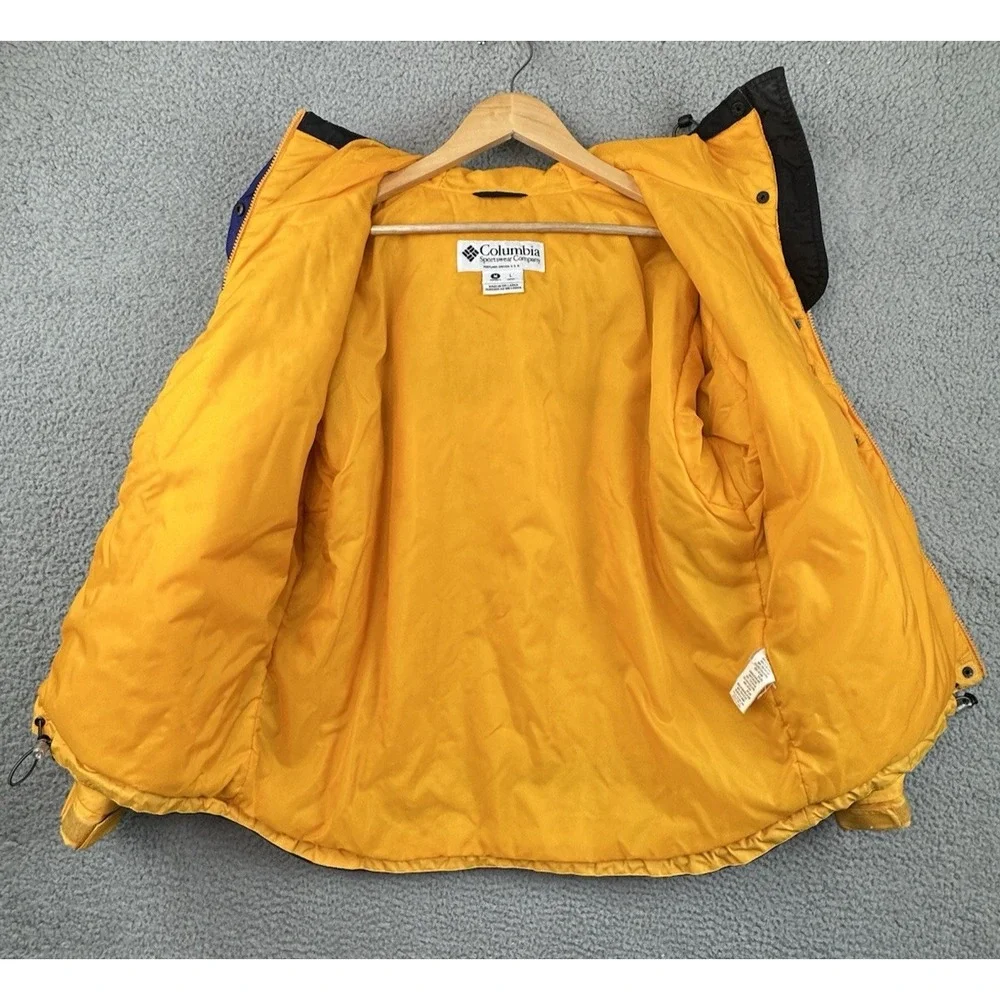 VTG Columbia Hooded Jacket Womens Medium Yellow Blue Black Full Zip Winter Ski